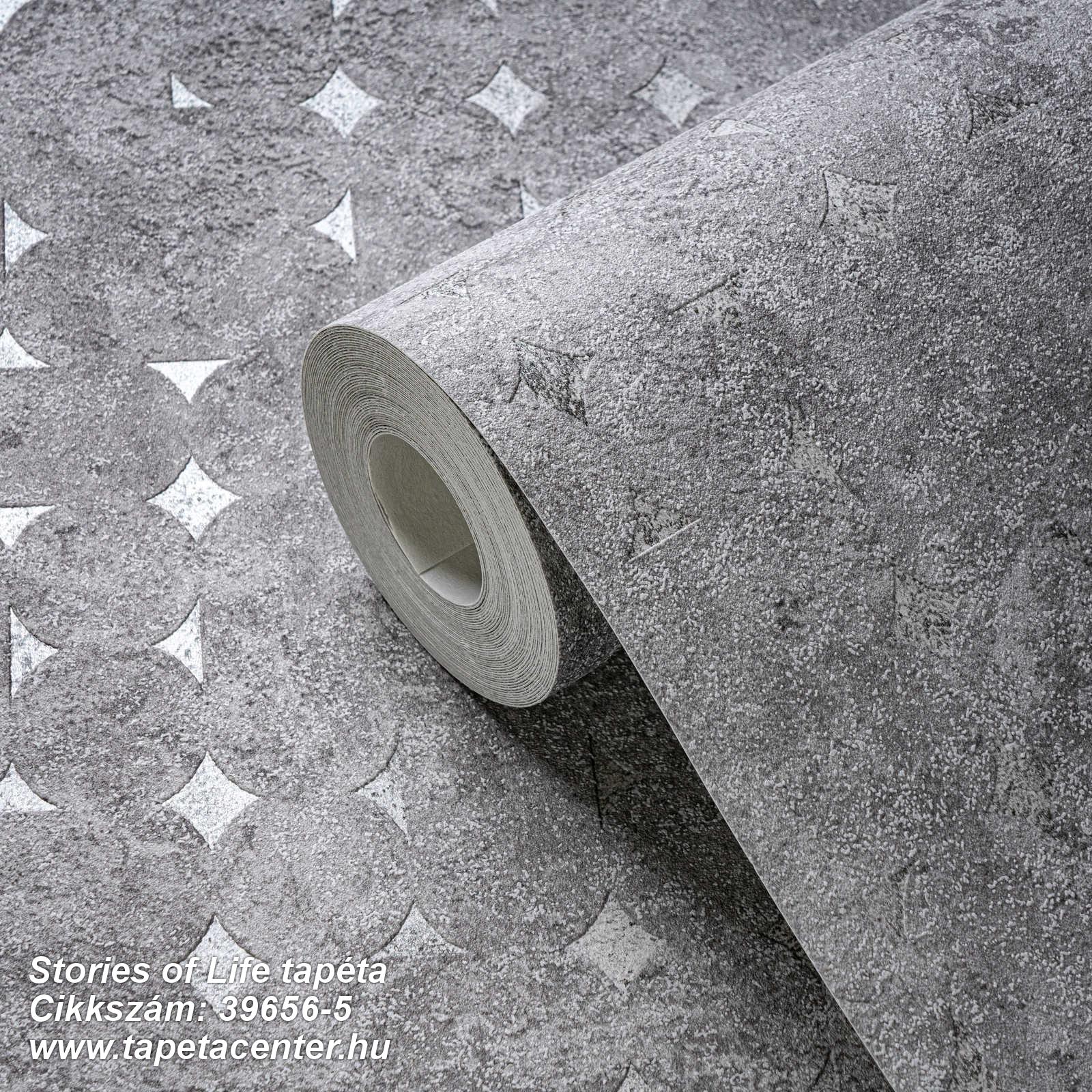 Geometriai mintás,kőhatású-kőmintás,ezüst,szürke,lemosható,vlies tapéta 